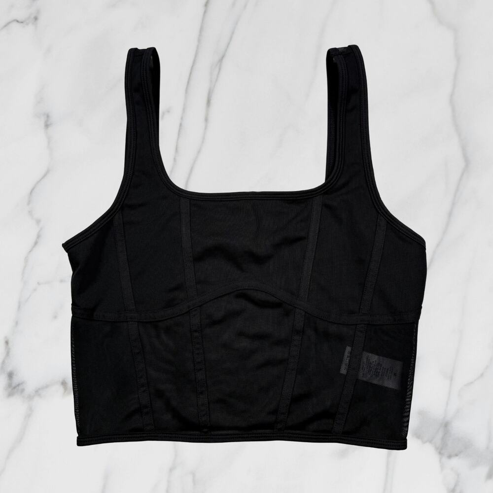 Garage Black Mesh Corset Bustier Crop Top Square Neck Medium - Picture 2 of 8